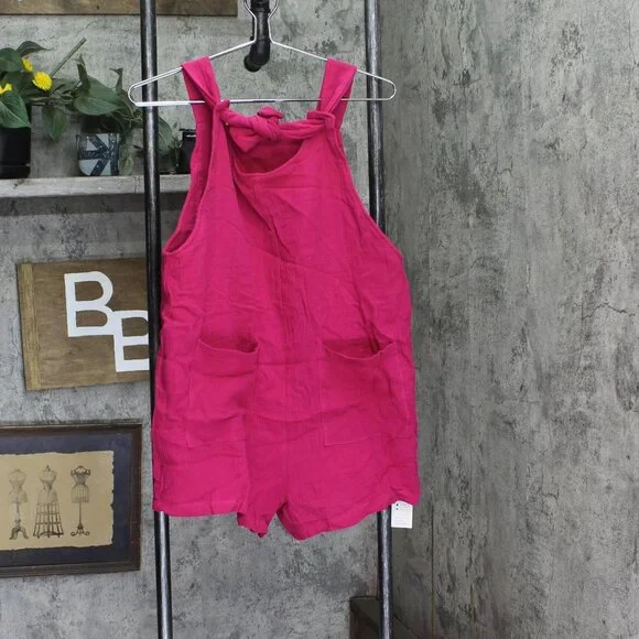NWT Cupshe Womens Patch Pocket Pinafore Romper Pink S - Picture 5 of 7